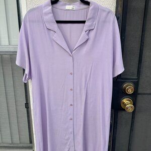 Wilfred Free Lavender Short Sleeve Button Down Shirt Dress